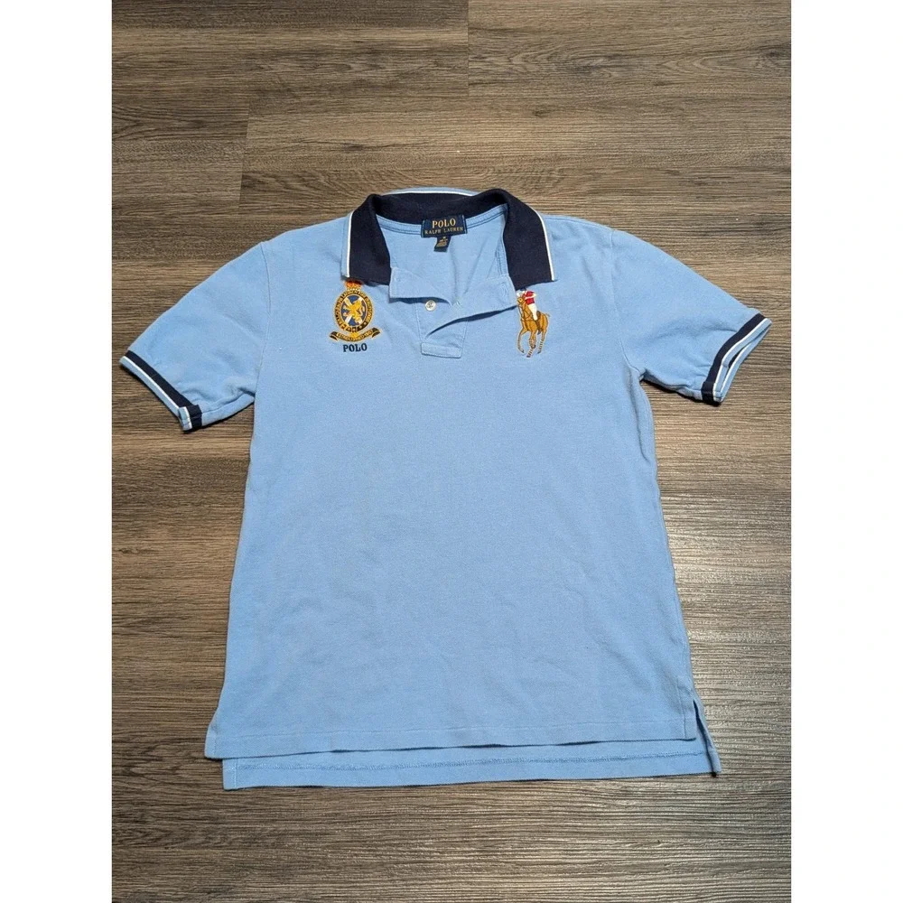 Polo Ralph Lauren Boys‎ Blue Big Pony Crest Polo Shirt Size M 10-12 Short Sleeve